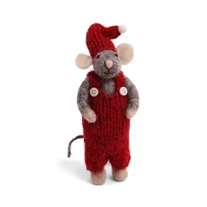 Ãn Gry & Sif - Grå mus m/røde overalls 15cm - Ãn Gry & Sif